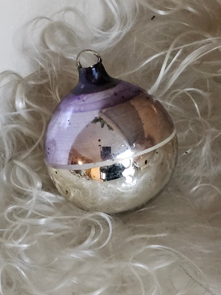 Oude Antieke AJEKO kerstbal / kleine bal zilver paars wit, Diversen, Ophalen of Verzenden