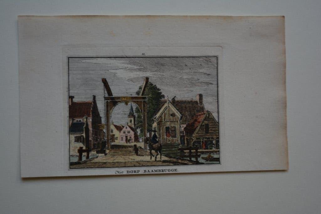 BAAMBRUGGE GEKLEURDE KOPERGRAVURE ANNO 1720 H.SPILMAN E75, Antiek en Kunst, Kunst | Etsen en Gravures, Verzenden, Stadsgezicht