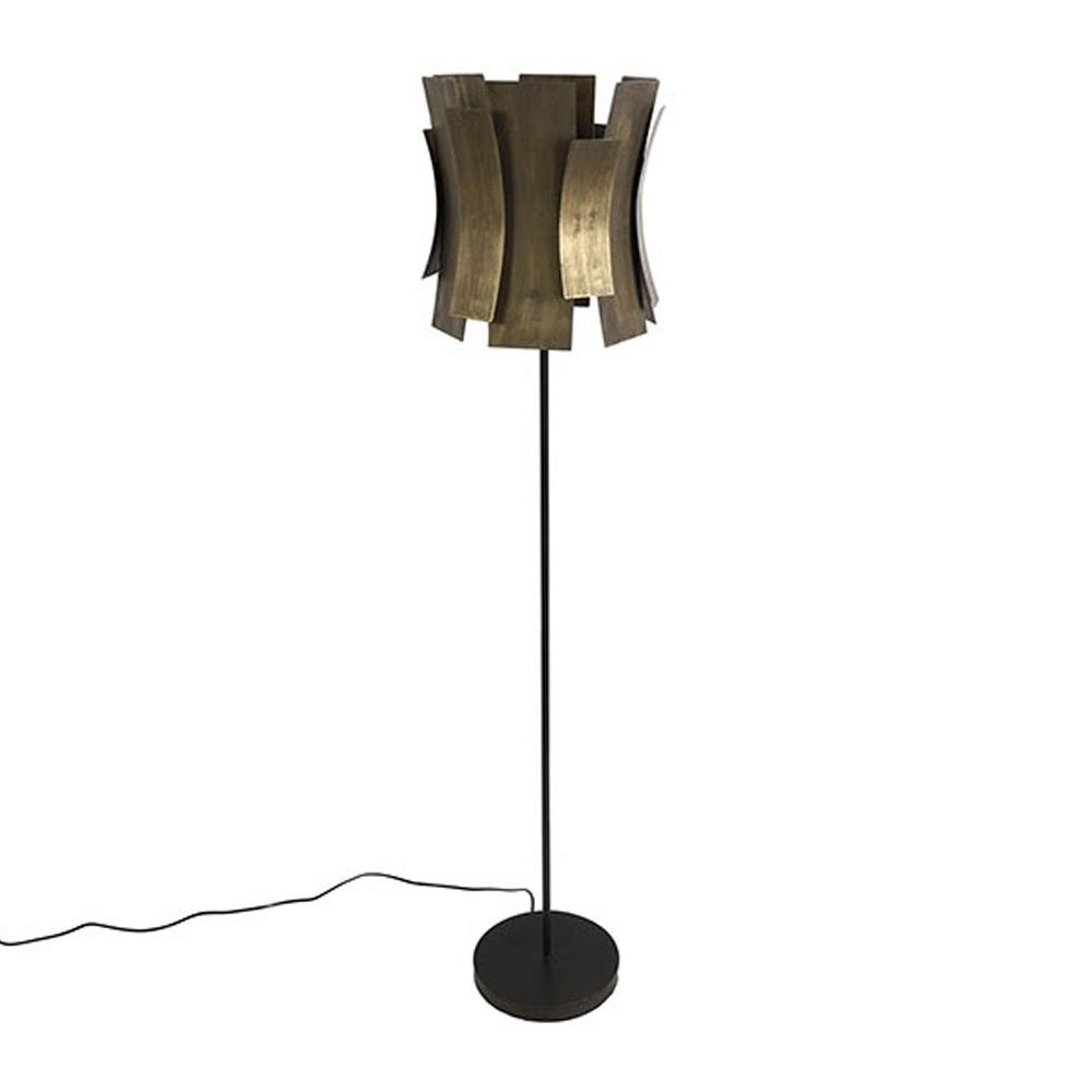 Staande lamp zwart / goud, 145cm hoog, stalen kap, zgan, Huis en Inrichting, Lampen | Vloerlampen, Ophalen, Gebruikt, Metaal, 100 tot 150 cm