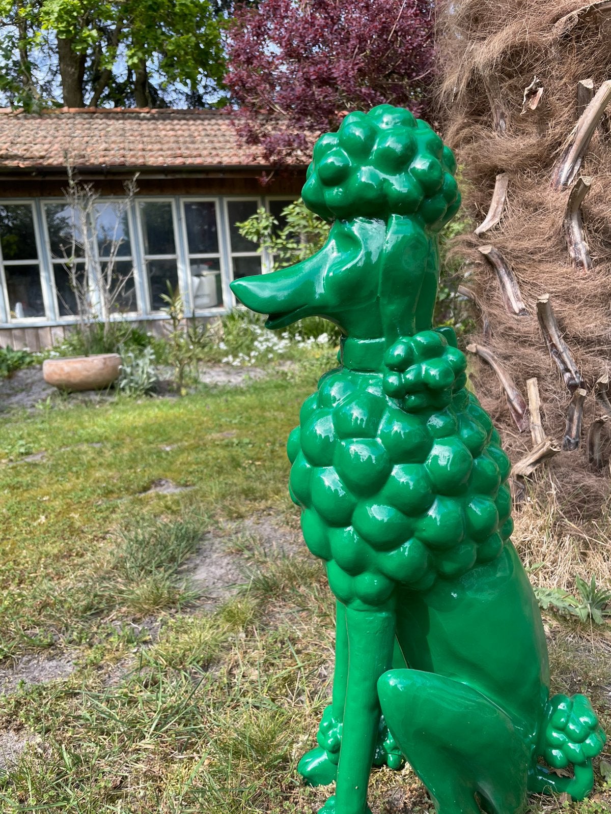 Poedel groen beeld tuin terras hond kunst trimsalon huisdier, Ophalen, Nieuw, Kunststof, Dierenbeeld