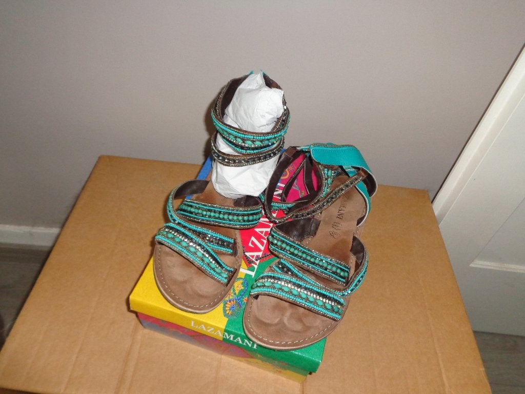 dames trendy gladiator sandaal van Lazamani, maat 41, Blauw, Zo goed als nieuw, Sandalen of Muiltjes, Ophalen of Verzenden