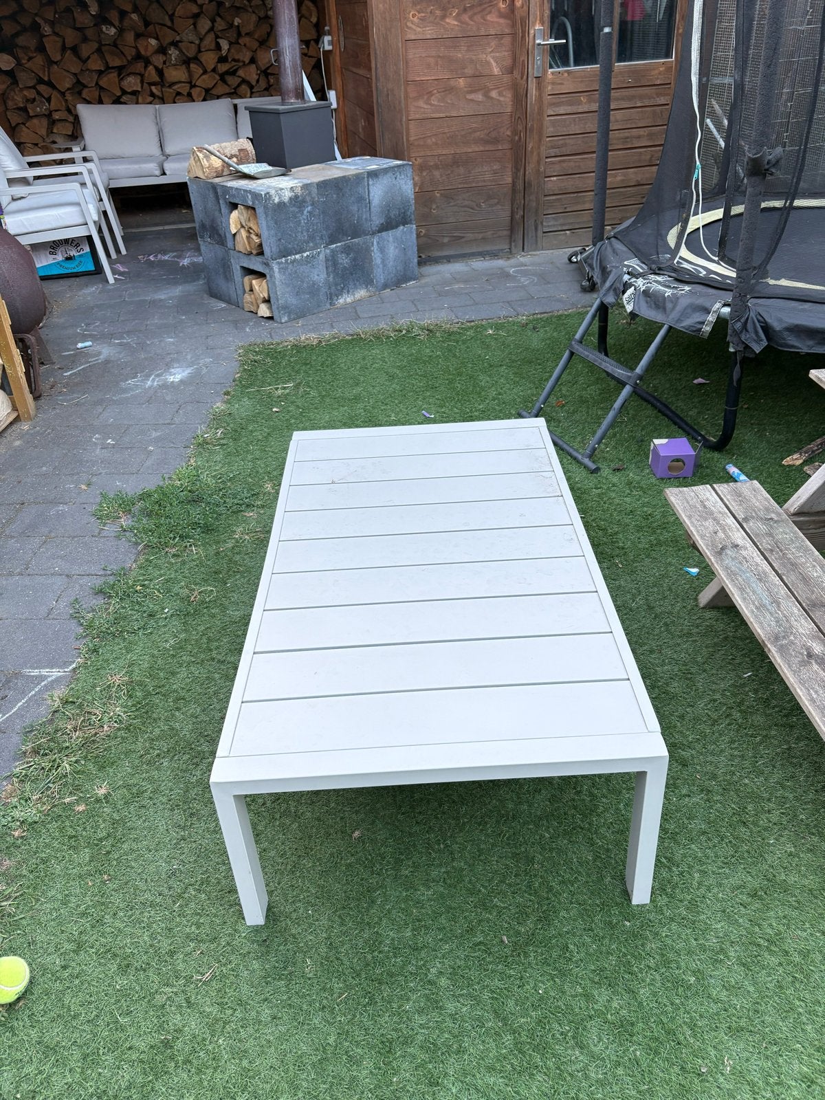 Moderne rechthoekige tuintafel - wit aluminium, Ophalen, Gebruikt, Rechthoekig, Aluminium