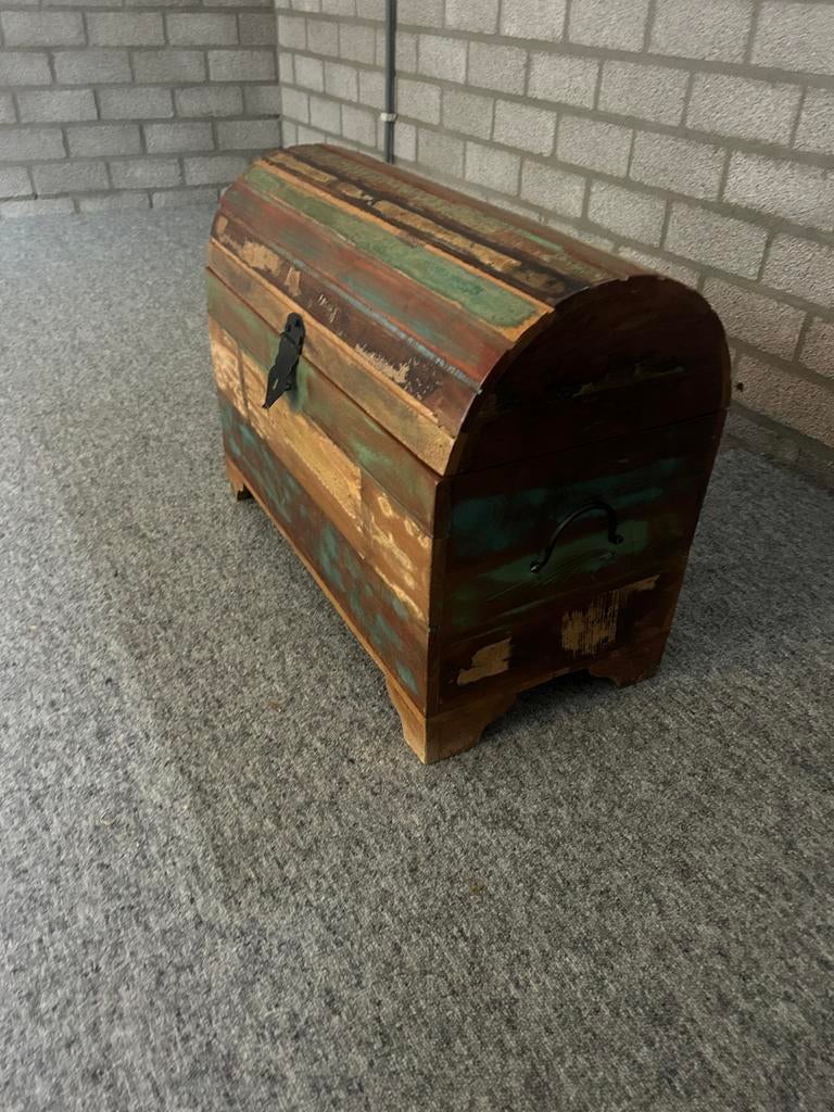 Teakhouten Kist - Diverse Kleuren met Zwarte Details, Huis en Inrichting, Woonaccessoires | Kisten, Ophalen, Gebruikt, 50 tot 100 cm