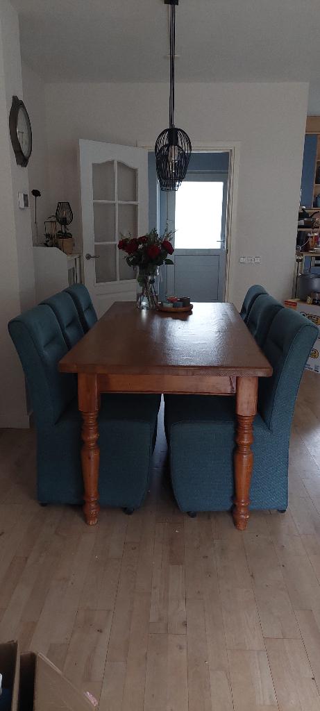 Eettafel met zes stoelen, Ophalen, Gebruikt, 200 cm of meer, 50 tot 100 cm