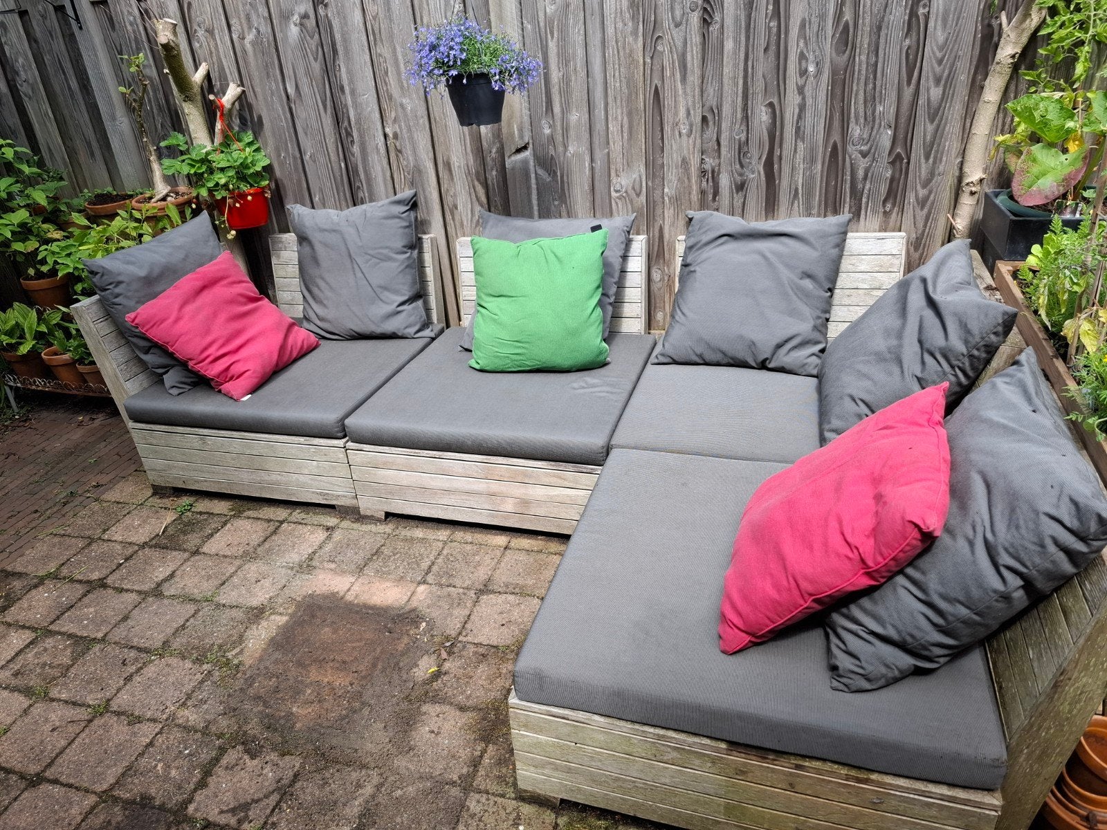 Mooie houten Loungeset met Kussens en opbergkist, Ophalen of Verzenden, Gebruikt