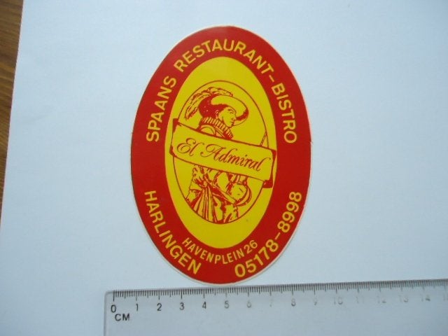 sticker oud Harlingen restaurant horeca El Admiral spanje, Verzenden, Zo goed als nieuw, Bedrijf of Vereniging