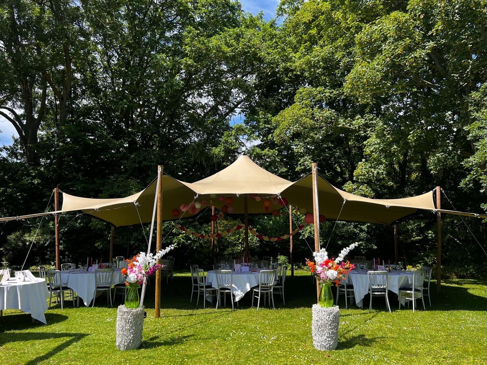 Luxe stretchtent 7x10 meter huren – inclusief op- en afbouw, Ophalen, Gebruikt, Overige typen, 6 meter of meer