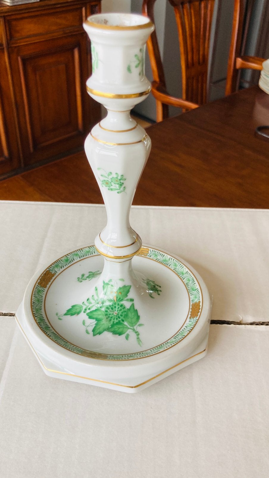 Herend groen, kandelaar met 8 kantige voet, 18 cm, nieuw, Antiek en Kunst, Ophalen of Verzenden, Keramiek of Aardewerk