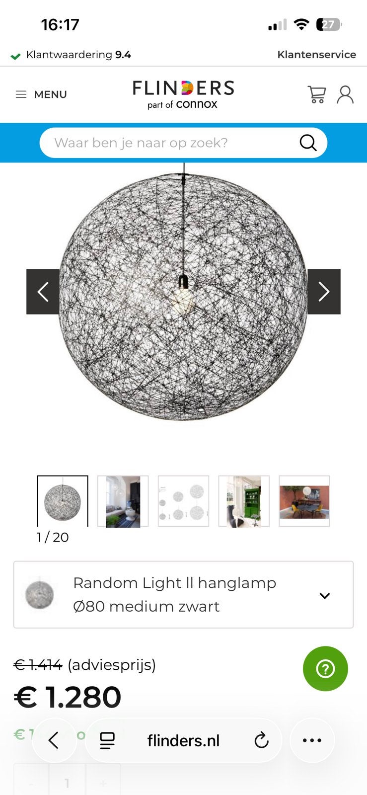 Orginele Moooi Random Light ll hanglamp Ø80 medium zwart, Ophalen, Nieuw, 75 cm of meer