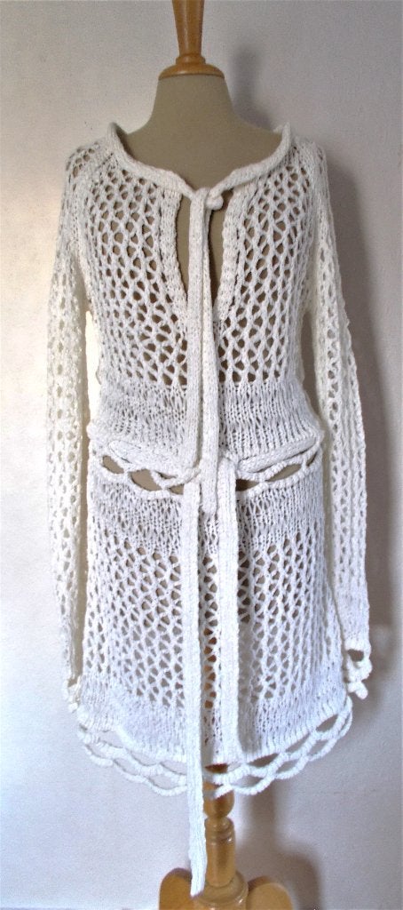 Witte Ibiza/bohemian knitwear/crochet gehaakte jurk! L, Verzenden, Wit, Maat 42/44 (L), Zo goed als nieuw