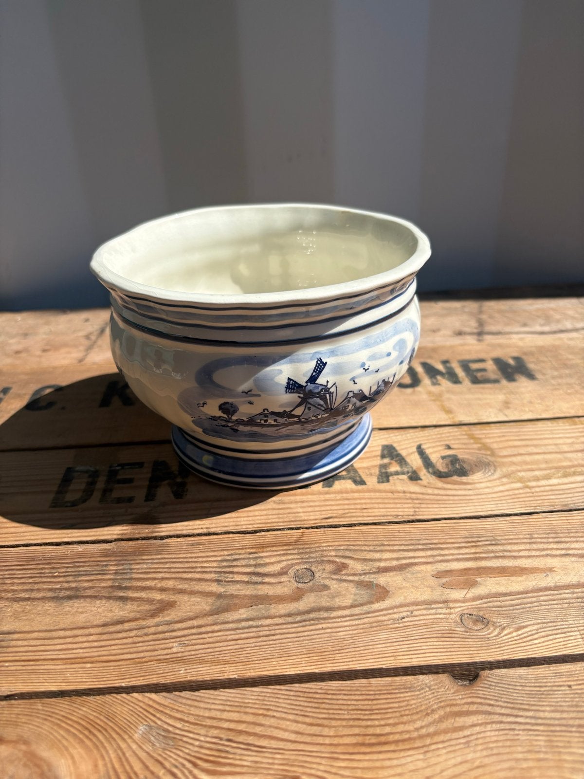Delfts Blauw bloempotje met molen decoratie, Ophalen of Verzenden