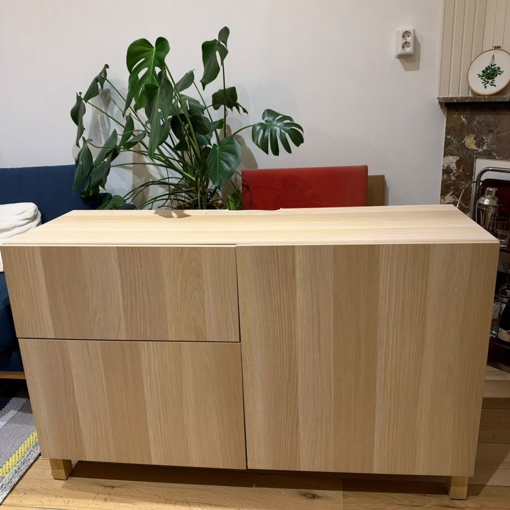TV kast - IKEA Besta - eikenfineer, Ophalen, Eikenhout, 100 tot 150 cm, Zo goed als nieuw