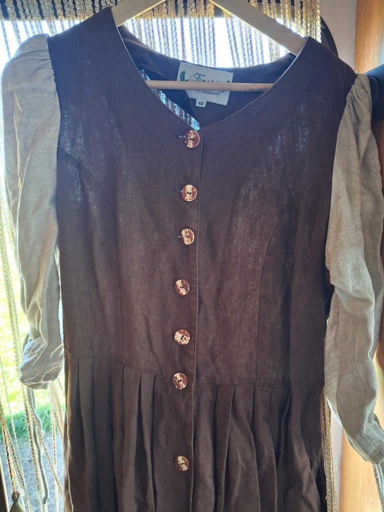 Dirndl zomer jurk linnen bruin 40, Maat 38/40 (M), Bruin, Ophalen of Verzenden, Gedragen