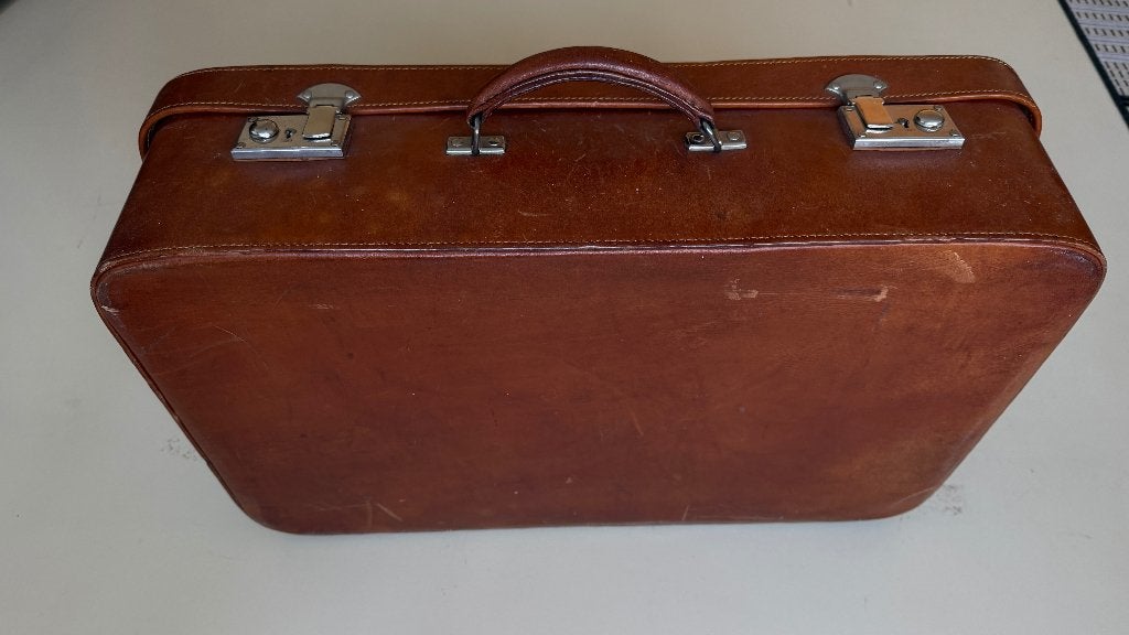 Lederen koffer vintage met sleutel, Gebruikt, 50 tot 60 cm, Slot, Leer