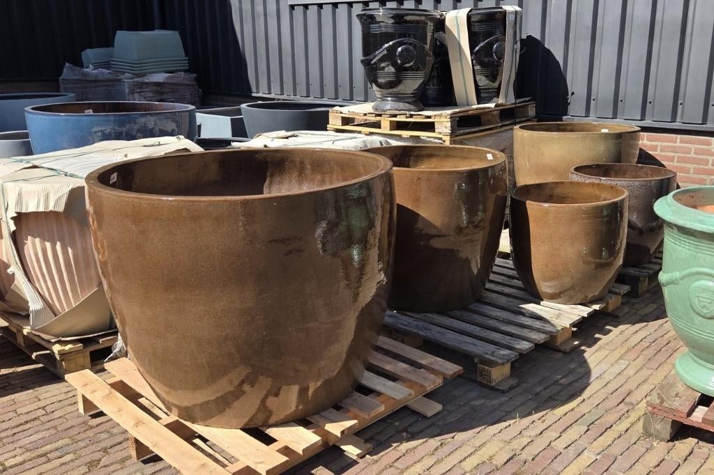 Prachtige GROTE aardewerk bloempotten geglazuurd rond bruin, Tuin en Terras, Bloempotten, Nieuw, Aardewerk, Binnen, Balkon, Tuin
