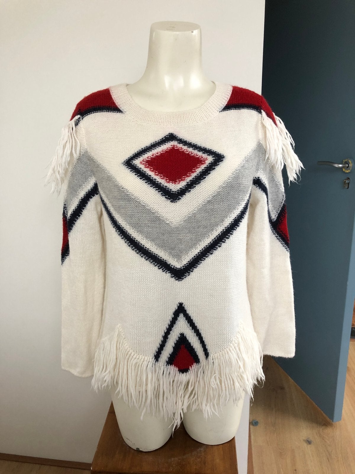 Antik batik alpaca wol wollen trui wit franjes 40/42, Wit, Maat 42/44 (L), Nieuw, Antik batik
