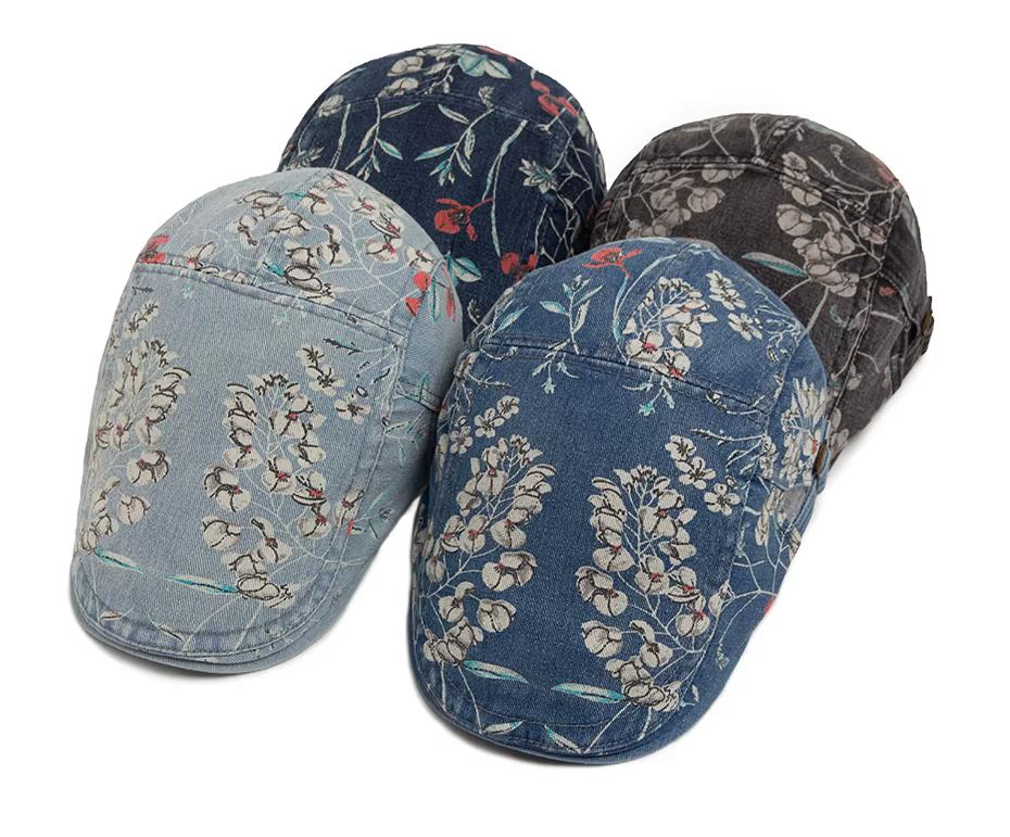 Bloemen denim flat cap (platte pet), Kleding | Heren, Hoeden en Petten, Verzenden, Nieuw, Pet