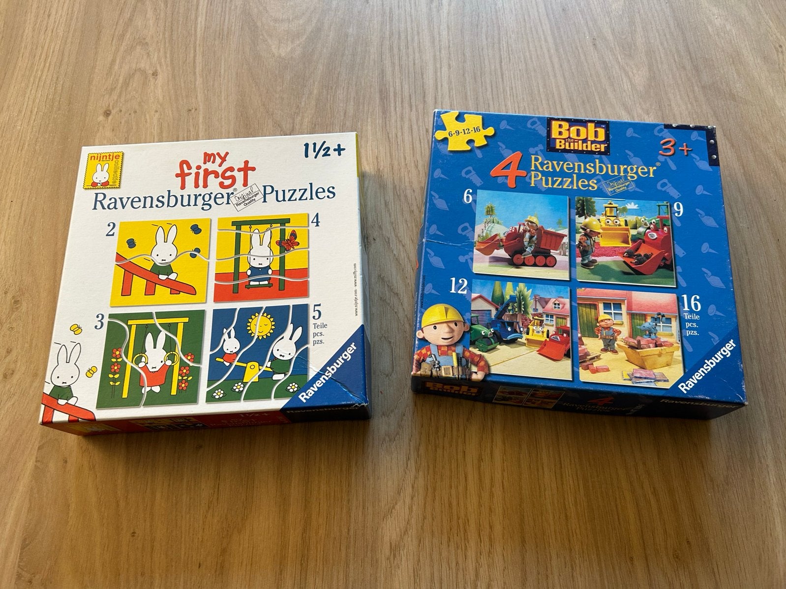 Ravensburger Puzzels: Nijntje en Bob de Bouwer (2 stuks), Ophalen of Verzenden, Meer dan 50 stukjes, Gebruikt, 0 tot 6 maanden