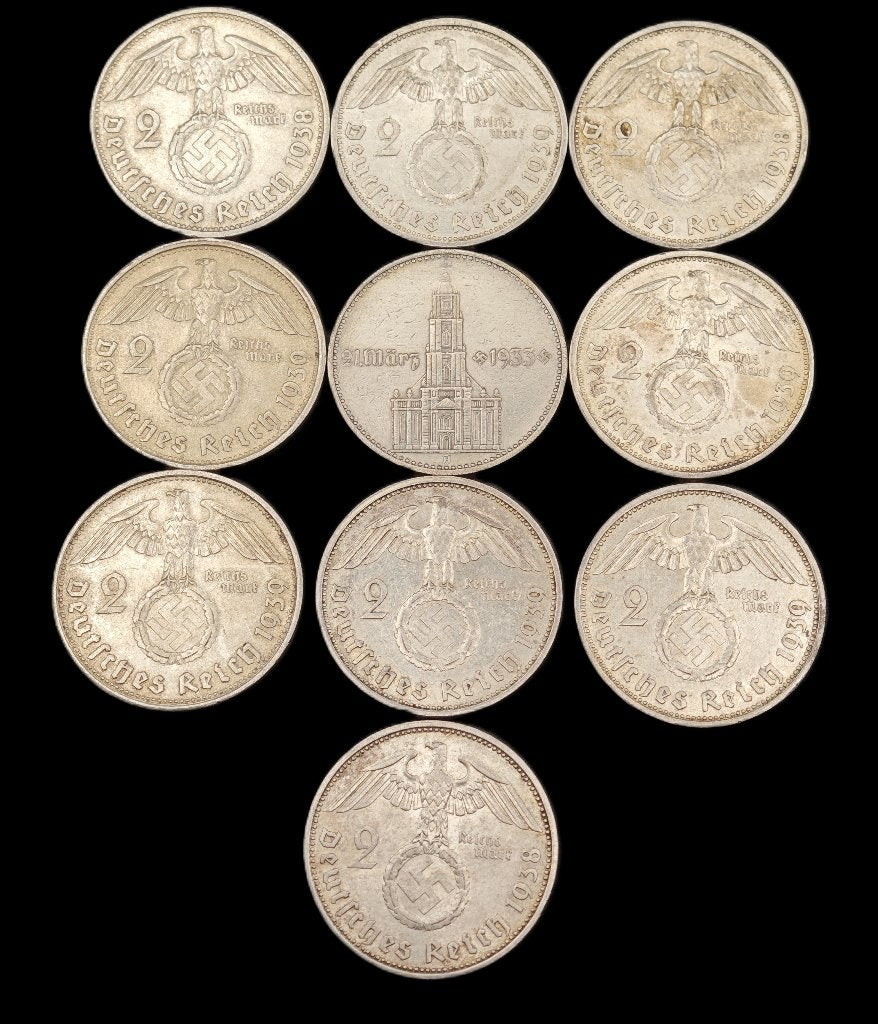 10x 2 Reichsmark Derde Rijk (4), Ophalen of Verzenden, Duitsland, Setje, Zilver