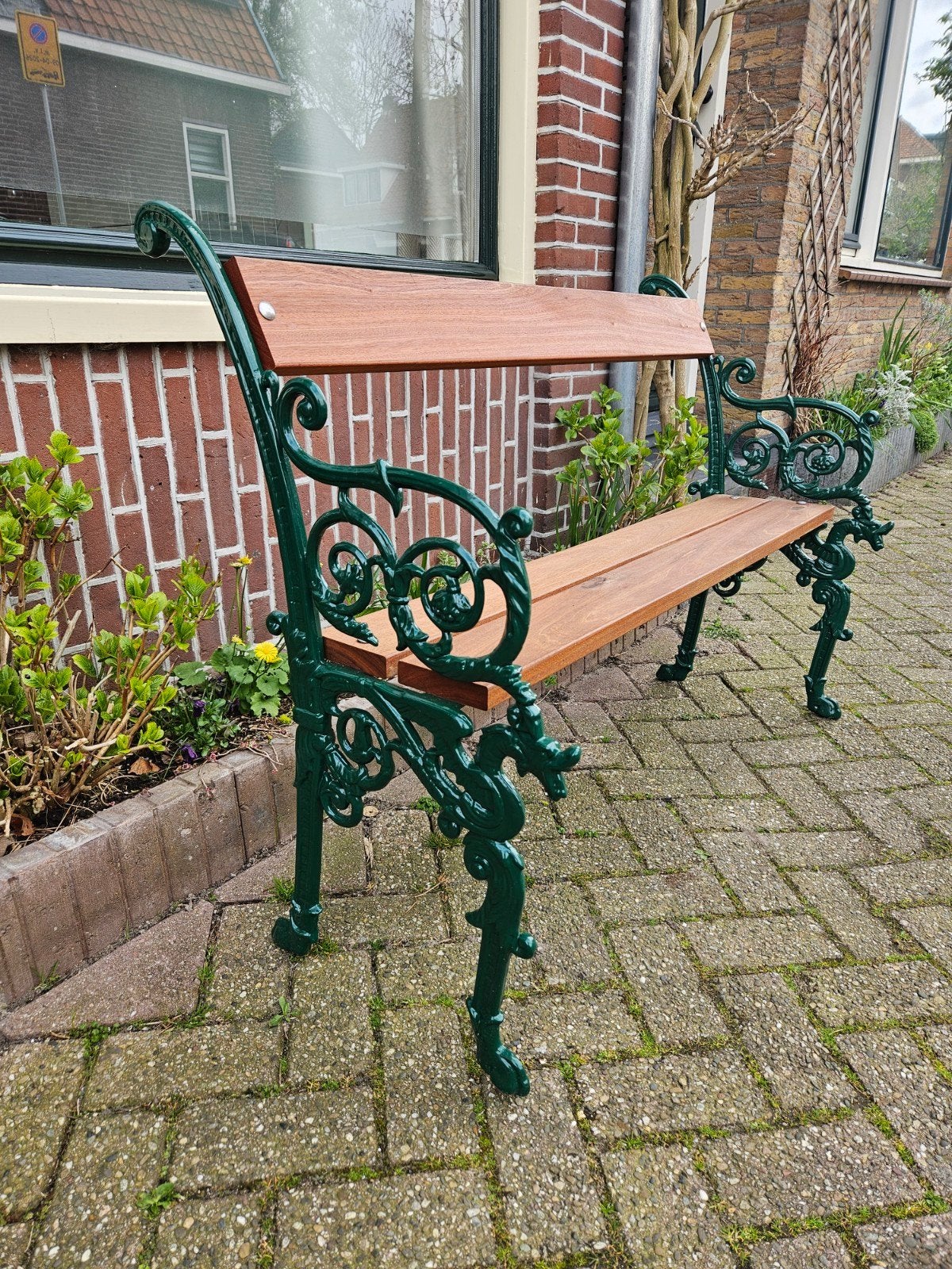 Prachtige gerestaureerde tuinbank gestraald/gepoedercoat, Ophalen of Verzenden, Metaal
