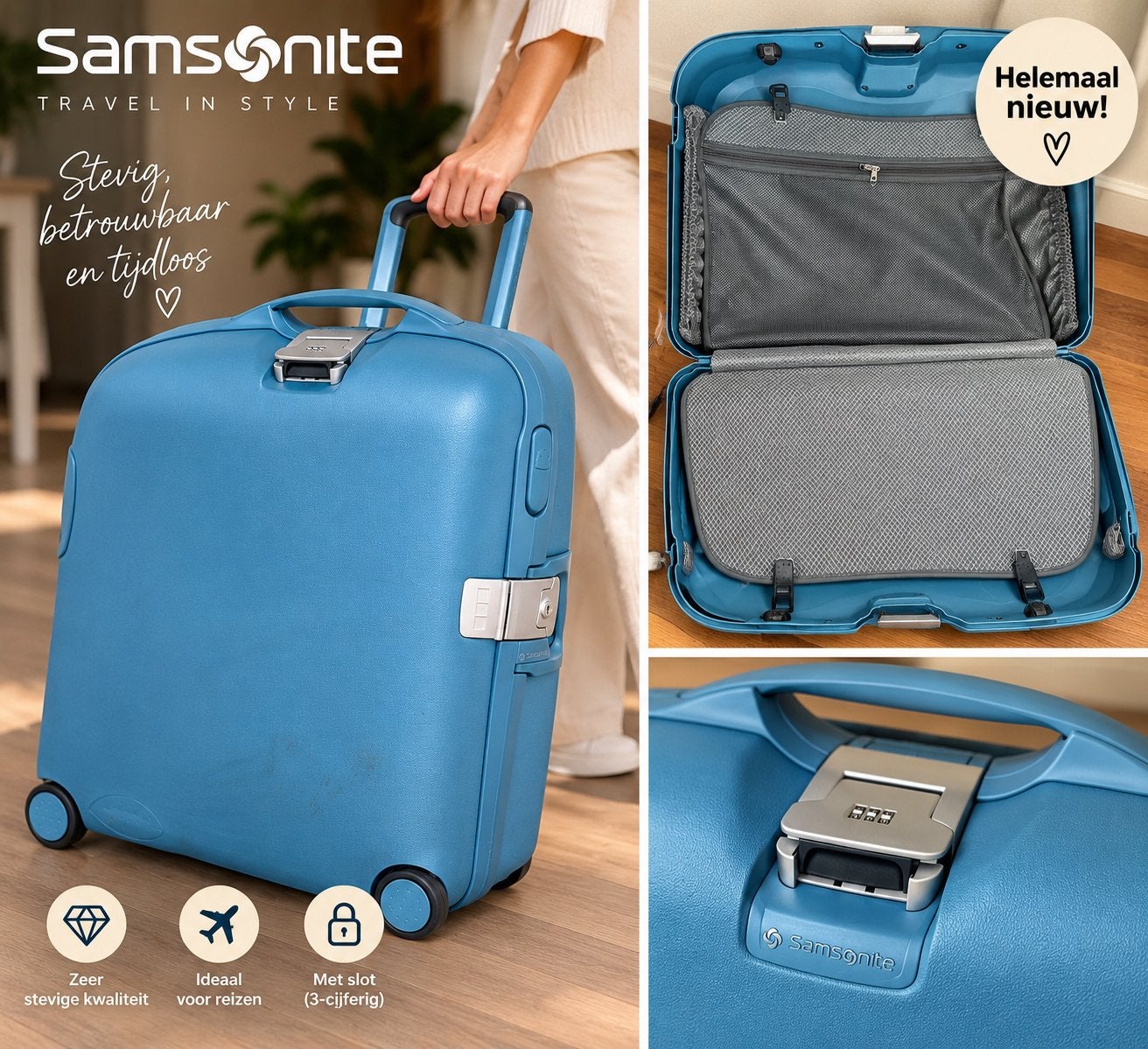 Samsonite harde koffer blauw – zeer stevig – met slot, Sieraden, Tassen en Uiterlijk, Hard kunststof, Slot, Ophalen of Verzenden