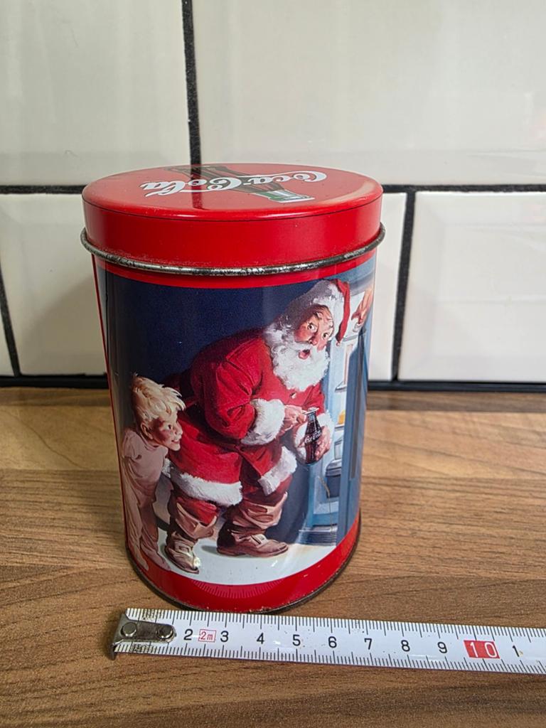 Vintage Coca-Cola Blik met Kerstman en Kind, Ophalen of Verzenden, Gebruikt, Verpakking