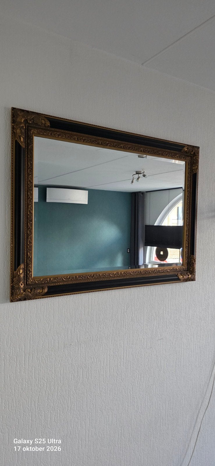 Grote spiegel met barokke lijst - Zwart/Goud, Huis en Inrichting, Ophalen, Zo goed als nieuw, Rechthoekig, 100 tot 125 cm