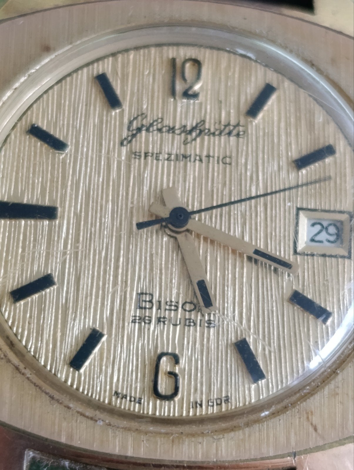 GUB Glashütte Bison 14kt Goldplaque Horloge, Overige merken, Gebruikt, Polshorloge, Overige materialen