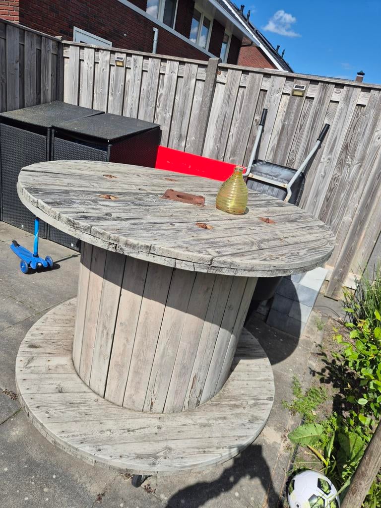 Grote Kabelhaspel / statafel, Tuin en Terras, Ophalen, Gebruikt, Rond, Hout