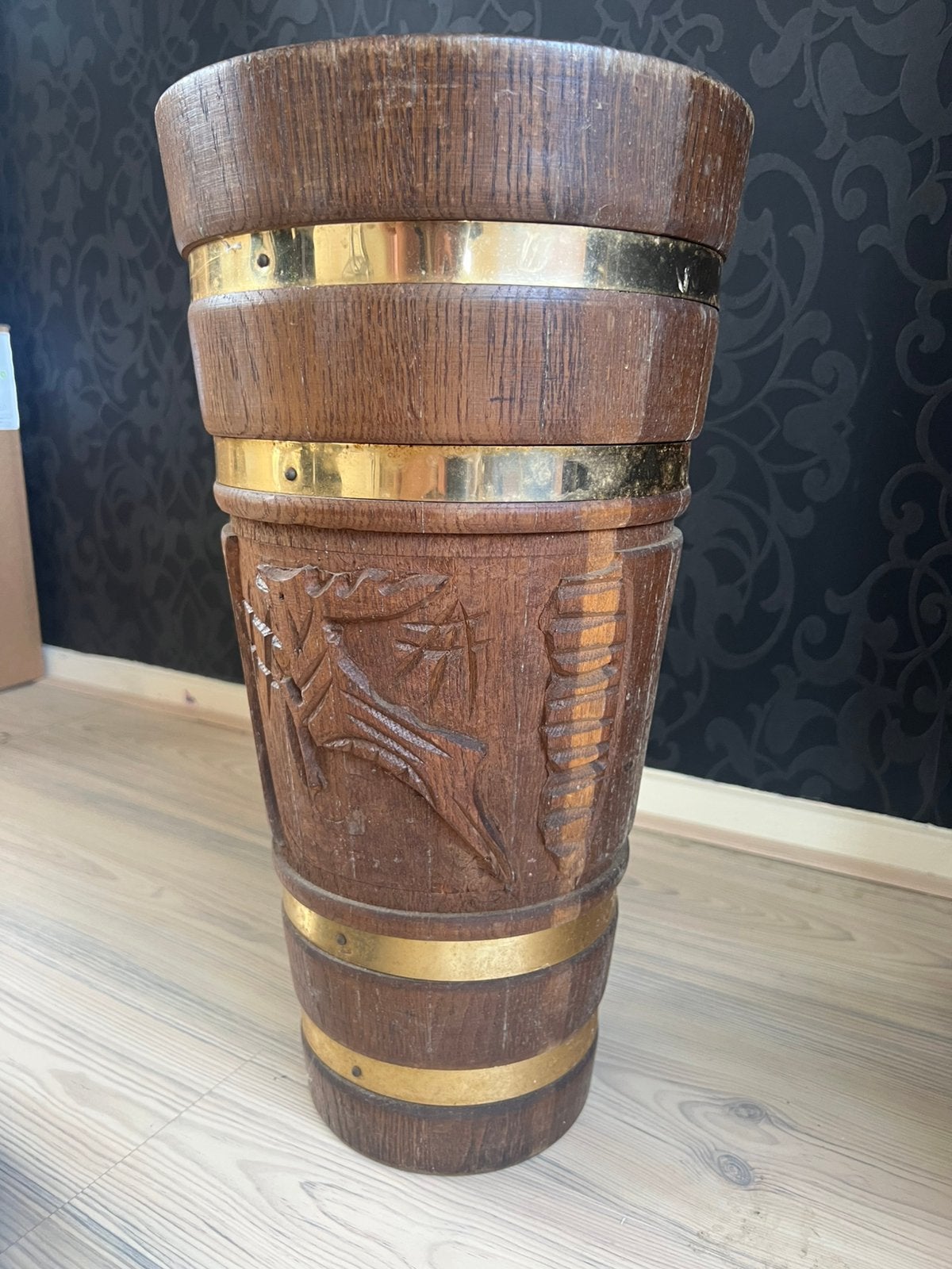 Houten vijzel decoratie paraplu bak, Ophalen, Zo goed als nieuw, Hout