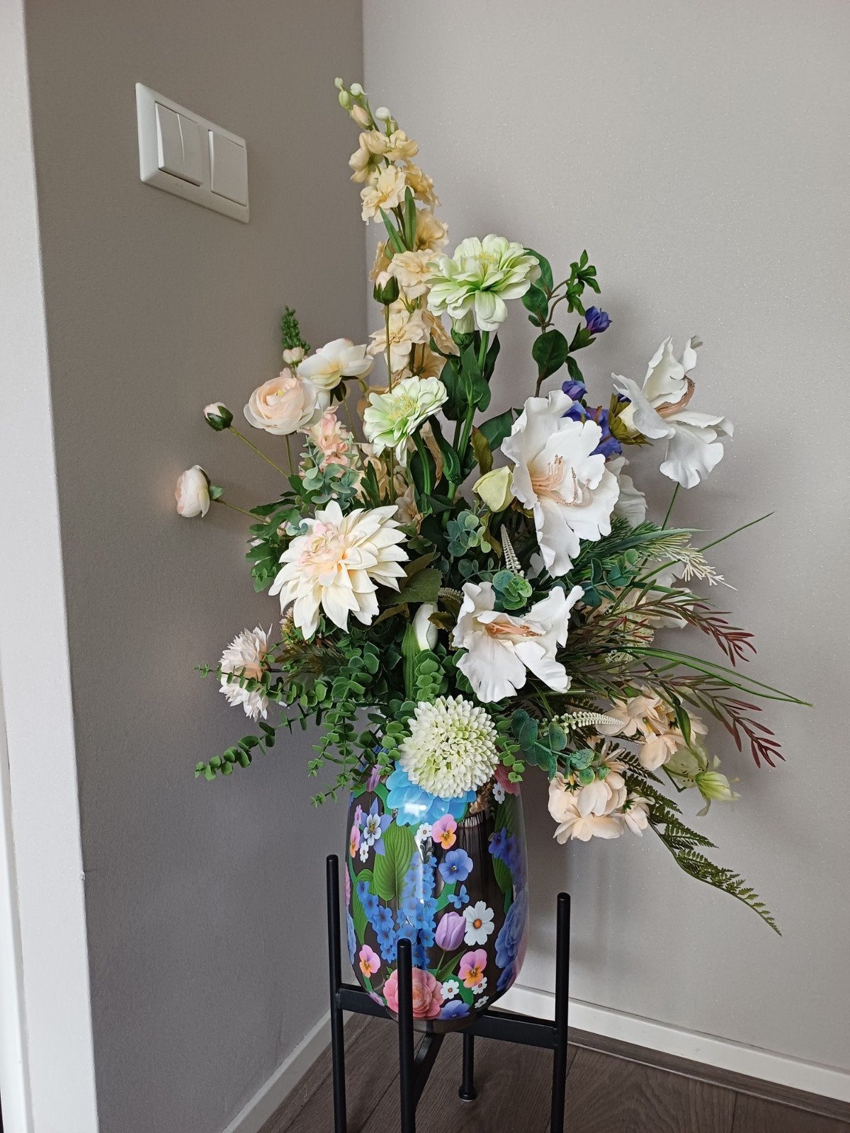 Prachtig zijden boeket met vaas - Realistische bloemen, Ophalen of Verzenden, Nieuw