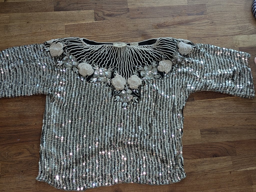 Vintage Frank Usher London Sequin&Pearl top, Kleding | Dames, Ophalen of Verzenden, Zo goed als nieuw, Zonder mouw