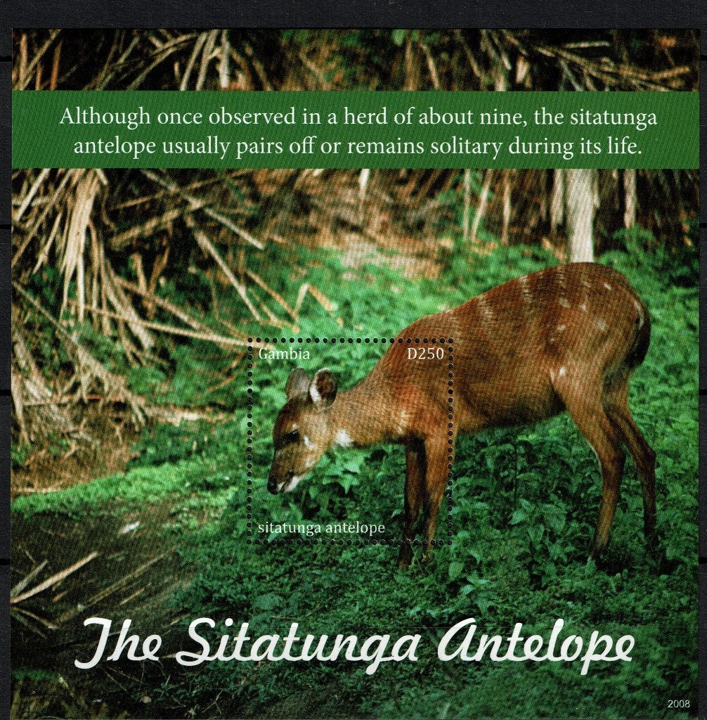 GAMBIA 2020 PF BLOK SITATUNGA ANTILOPE WILDLIFE ZOOGDIEREN, Ophalen of Verzenden, Postfris, Dier of Natuur
