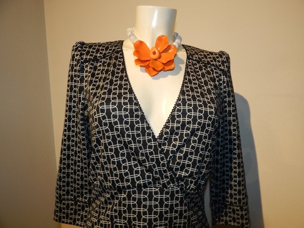 Tante Betsy zwart wit jurk retro print gladde stretch M, Maat 38/40 (M), Tante Betsy, Zwart, Ophalen of Verzenden
