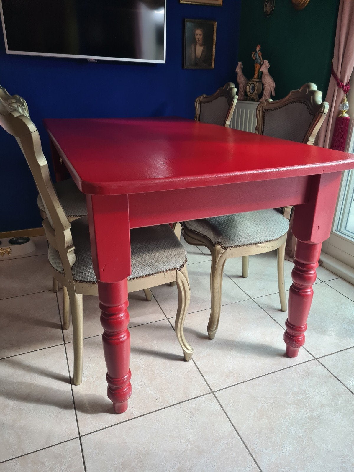 Franse  tafel met 4 Anna Queen stoelen, Ophalen, Gebruikt, 70 tot 120 cm
