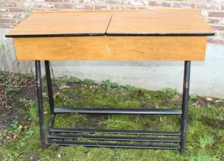 Schoolbankje, Schoolbureau, Lessenaar, Vintage, Industrieel, Antiek en Kunst, Ophalen