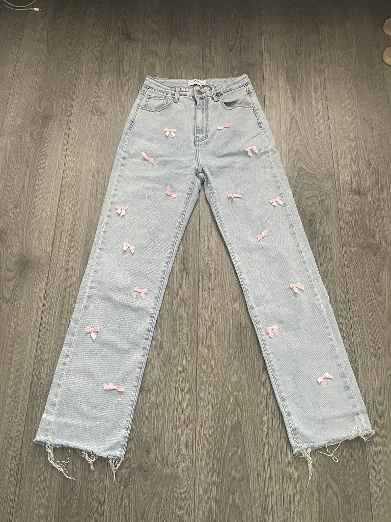 REDIAL licht blauwe denim spijkerbroek jeans strikken mt 36, Redial, Blauw, Ophalen of Verzenden, Zo goed als nieuw