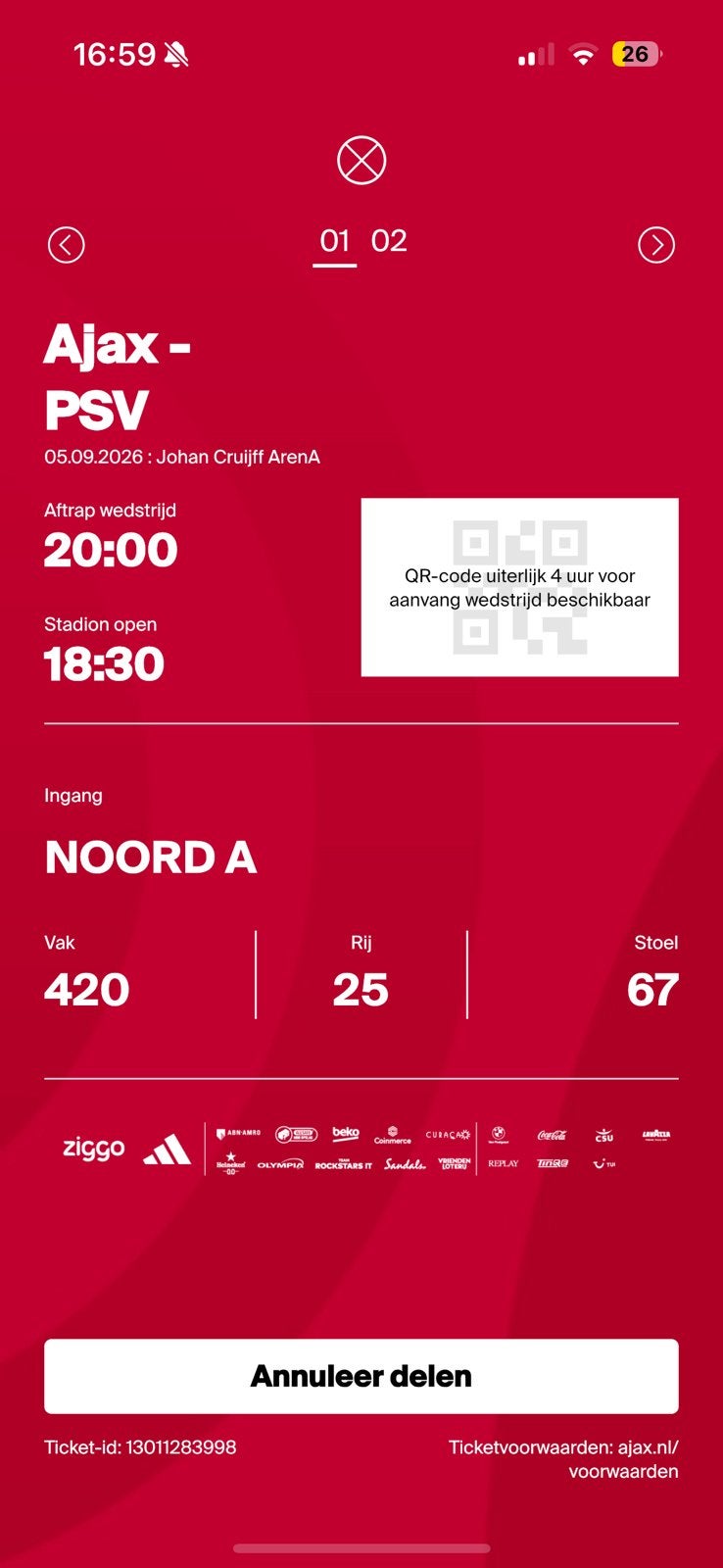 Ajax - PSV 1 kaart vak 420
