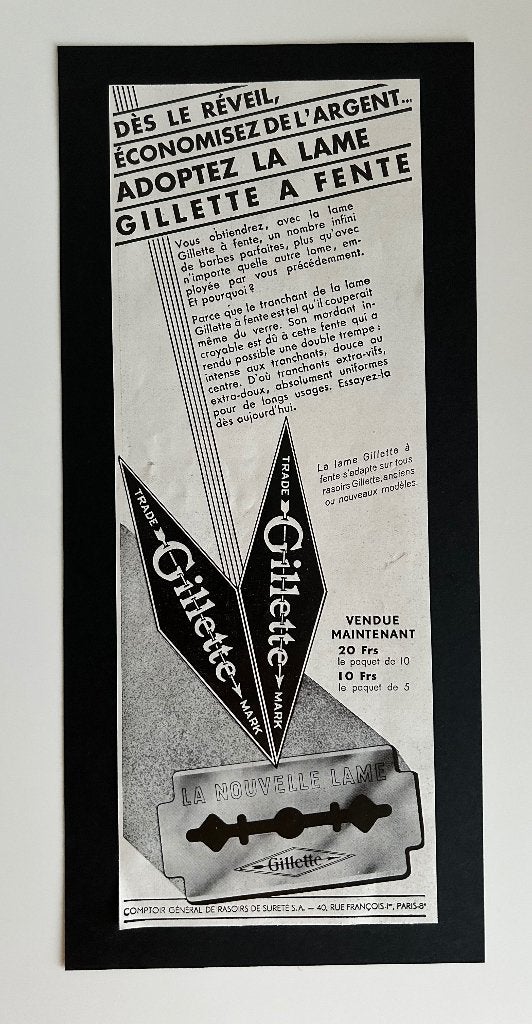deco oude papieren reclame - Gilette - Vichy - Vittel, Ophalen of Verzenden, Gebruikt, Reclamebord