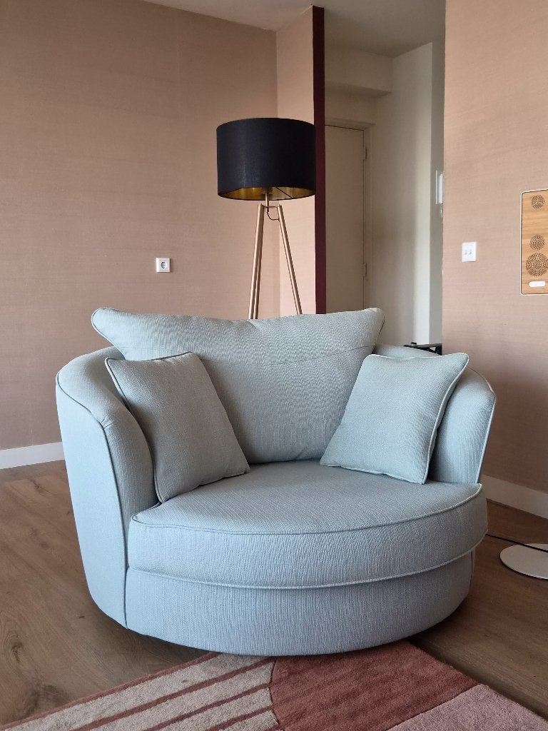 NADUVI Vendôme fauteuil draaibaar – Mintgroen linnen, 100 tot 125 cm, Ophalen of Verzenden, Zo goed als nieuw, Stof
