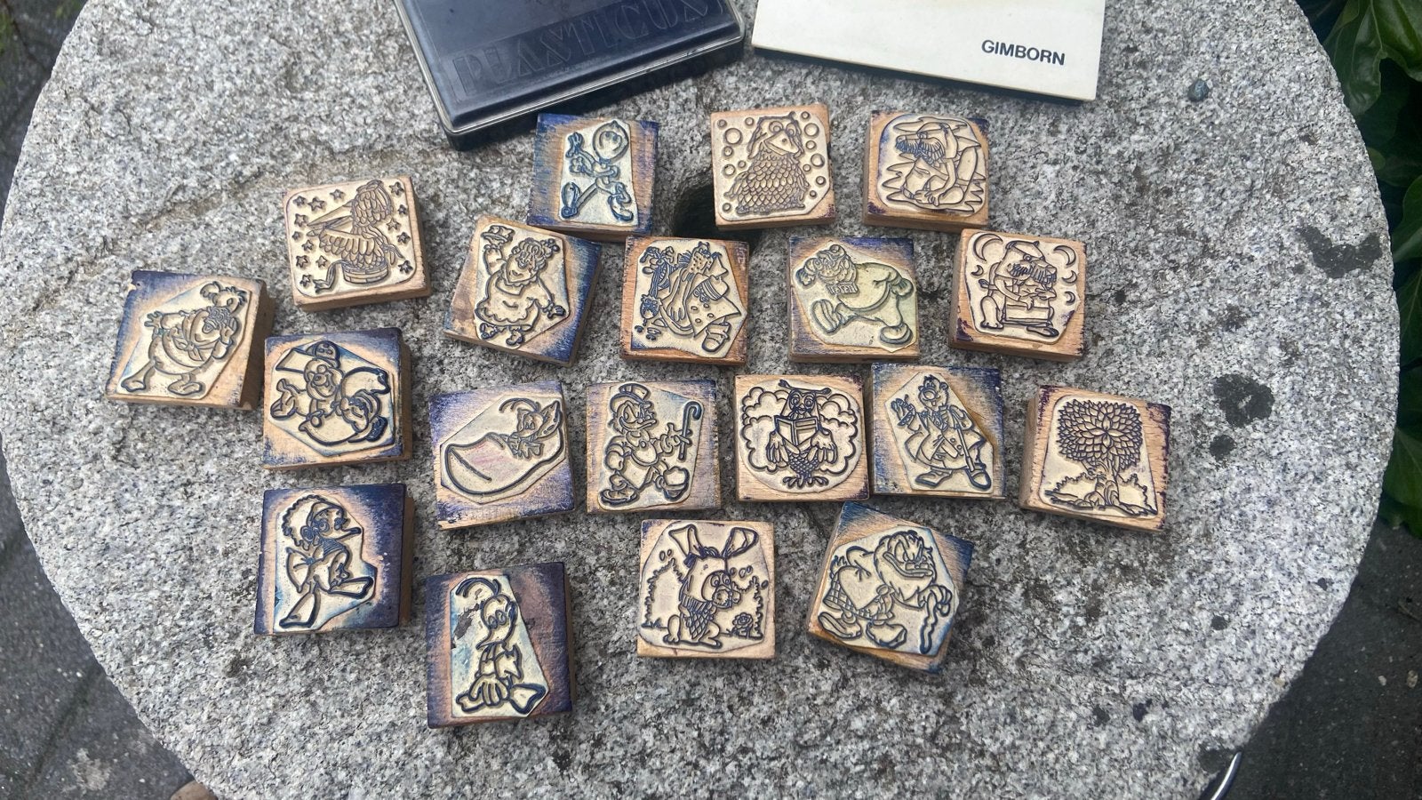 Vintage houten stempels - o.a Fabeltjeskrant, Alfred J. Kwak, Ophalen of Verzenden, Gebruikt, Houten stempel