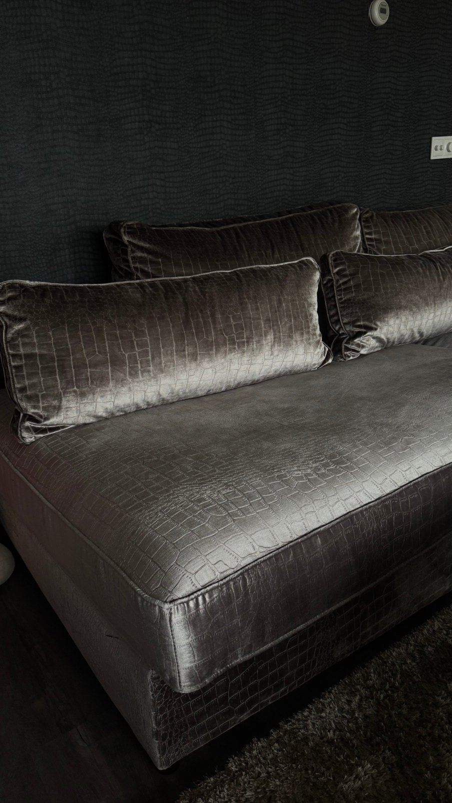 Croco velours champagne taupe hoekbank, Ophalen, Zo goed als nieuw, Vierpersoons of meer