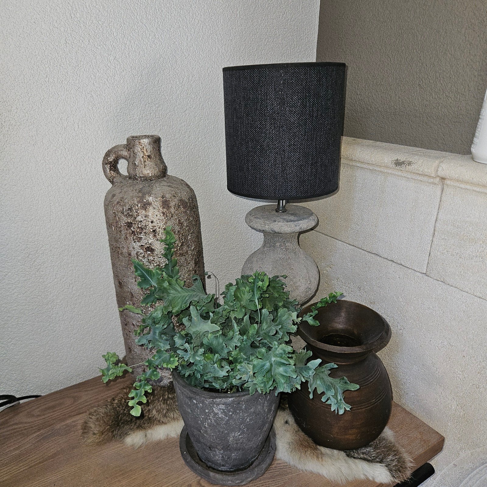 Decoratieve set: vaas, lamp, plant en kruik, Ophalen, Gebruikt, Rustiek, Landelijk, Sfeervol