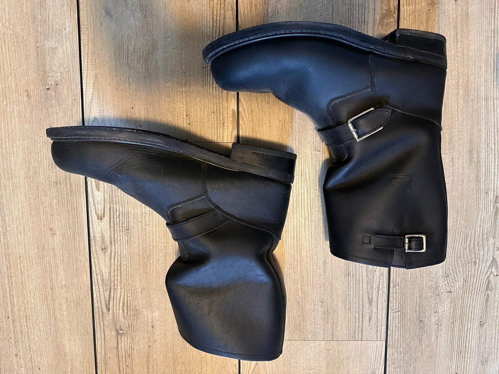 Zwarte leren motor boots met gespen., Zwart, Boots, Ophalen of Verzenden, Zo goed als nieuw