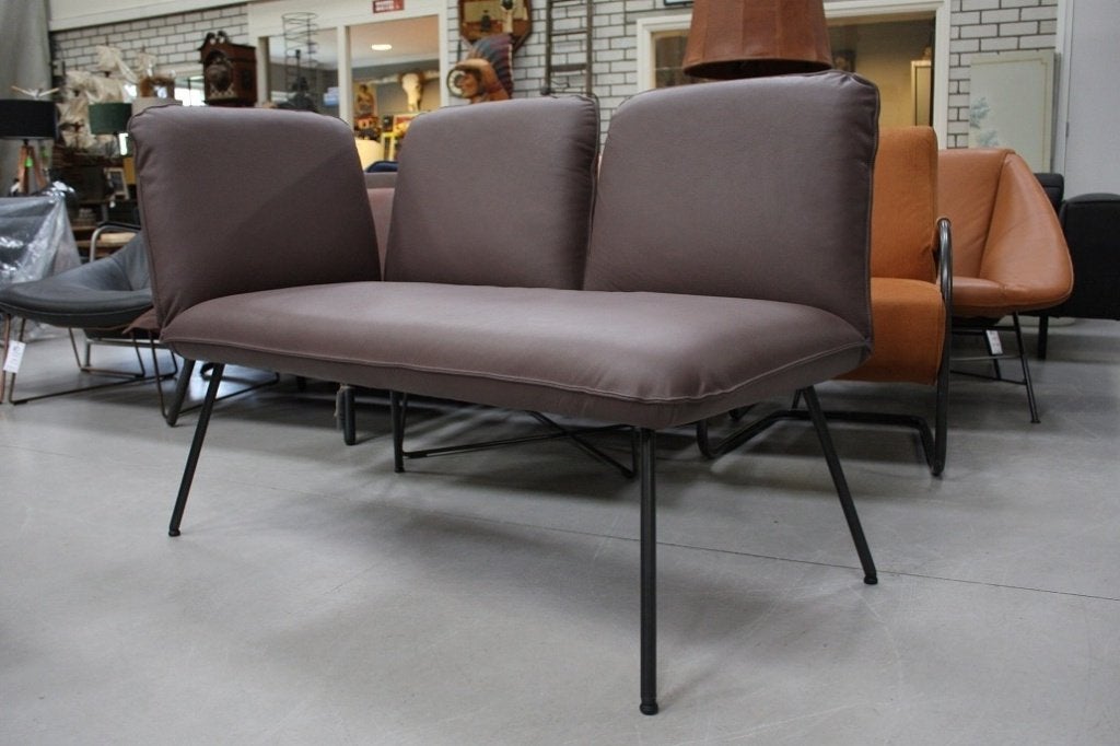 2 x luxe bank / eetkamerbank Shuffle Jess design leer taupe, Ophalen, Zo goed als nieuw, Leer, Vijf, Zes of meer stoelen