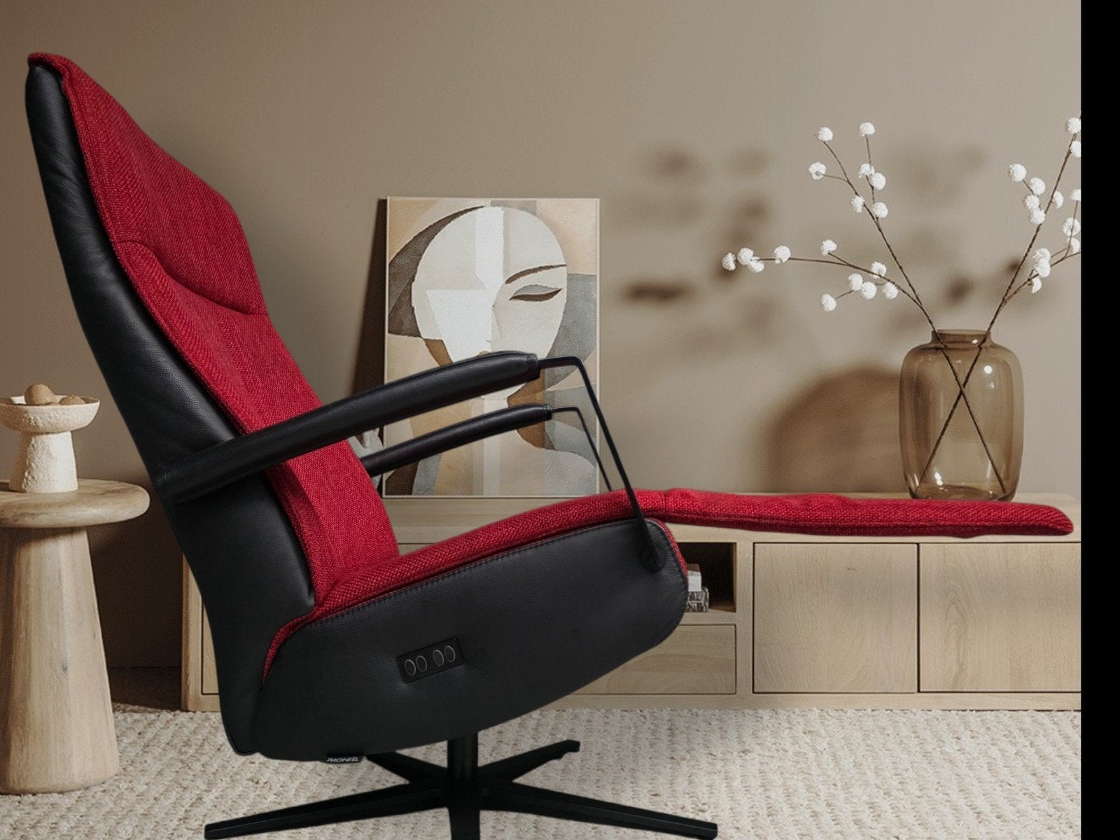 Montèl accu relaxfauteuil.Elektrische relax leder/stof, Huis en Inrichting, Ophalen of Verzenden, Zo goed als nieuw, Leer, 50 tot 75 cm