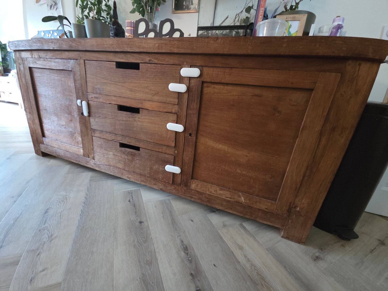 Robuust Teakhouten Dressoir - 206x53x85cm, Ophalen, Gebruikt, Teakhout, 200 cm of meer