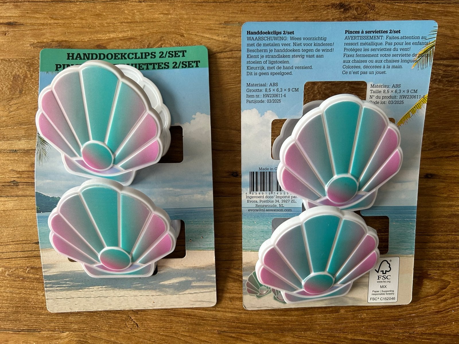 Nieuwe handdoekclips schelpjes (2 setjes), Ophalen of Verzenden, Nieuw, Meerkleurig, Kunststof
