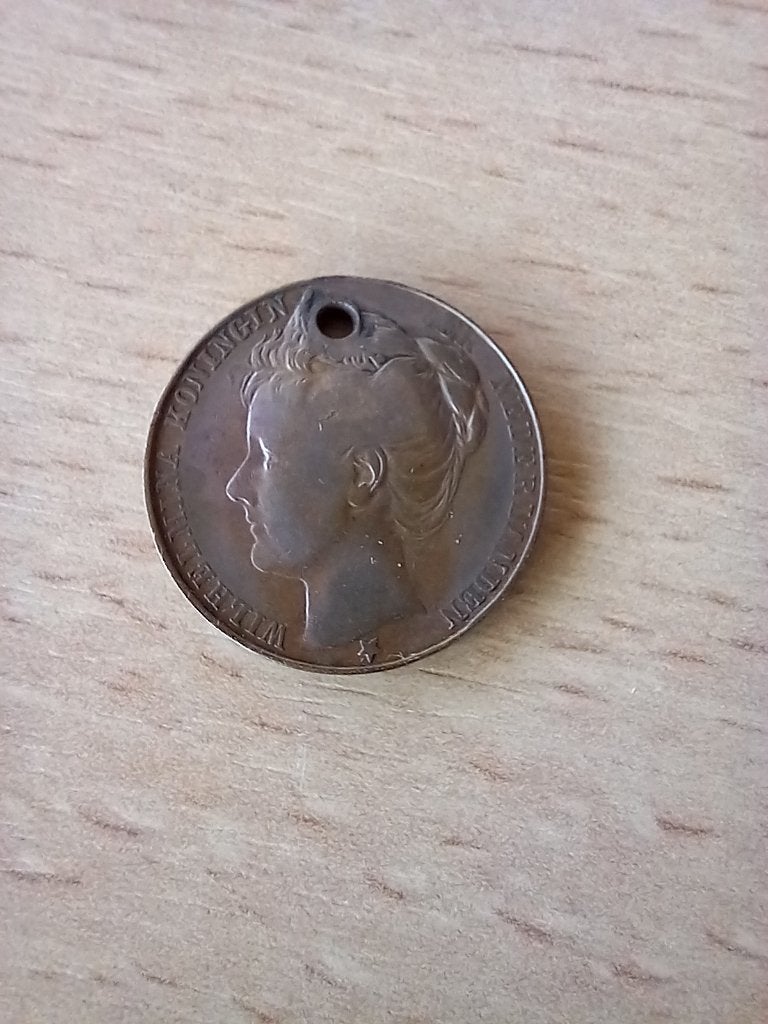 Penning inhuldiging Wilhelmina, Ophalen of Verzenden, Overige materialen, Nederland