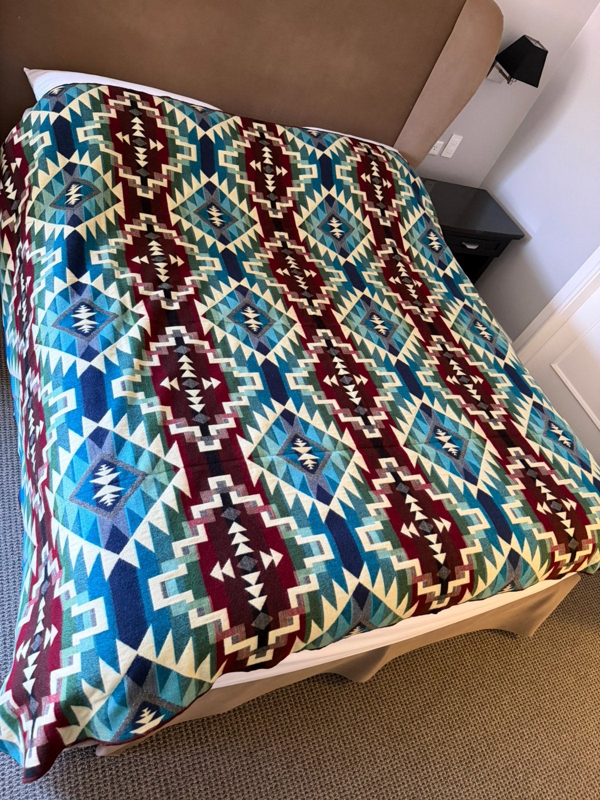 Groot nieuw Alpaca kleed (blauw - creme - bordeauxrood)., 195 cm, Wol, Nieuw, Ophalen of Verzenden